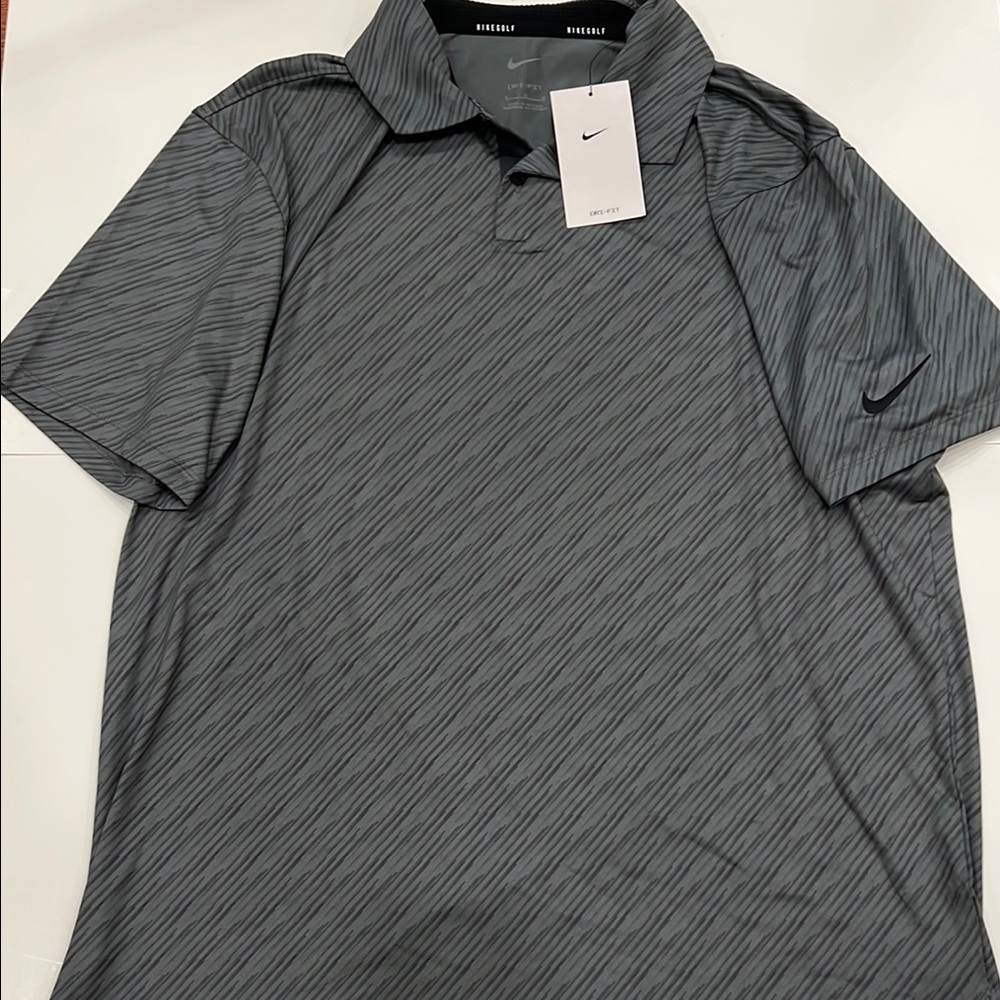 New Nike Men's Charcoal Striped Polo Shirt in size larger
